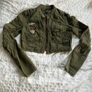 Cropped denim army jacket